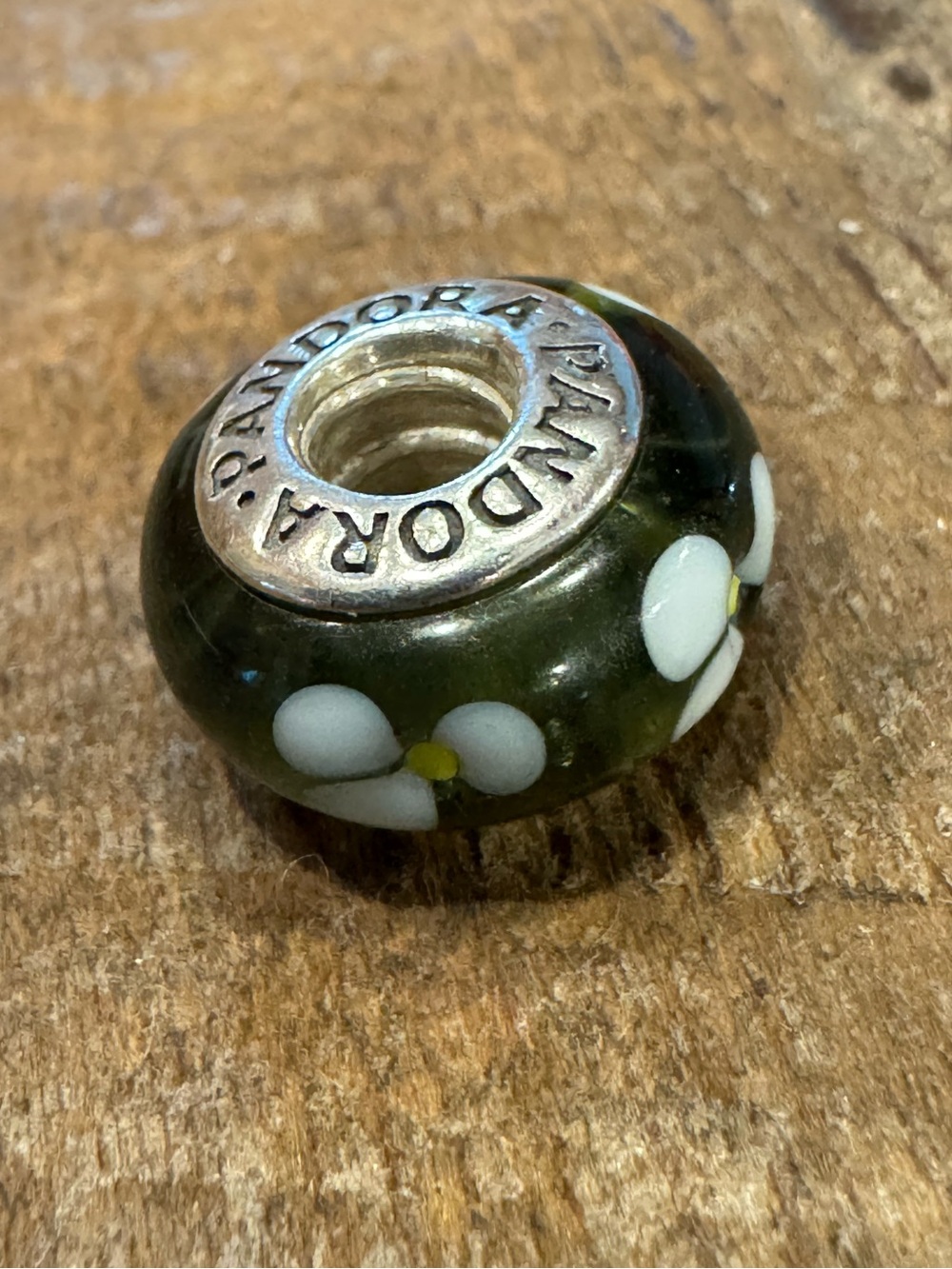 Pandora Green Flowers Murano Glass Bead Charm